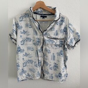 Katie Kime Austin Toile Pajama Top Only Size Small, Blue and white Texas